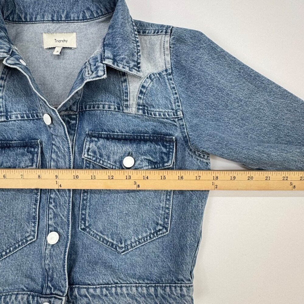 Triarchy Reverse Stirrup Denim Jacket Size Small Two Tone Cropped - Picture 7 of 11